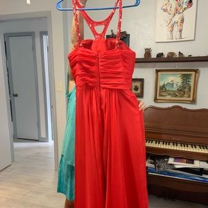 Red prom dress beautiful chest accents